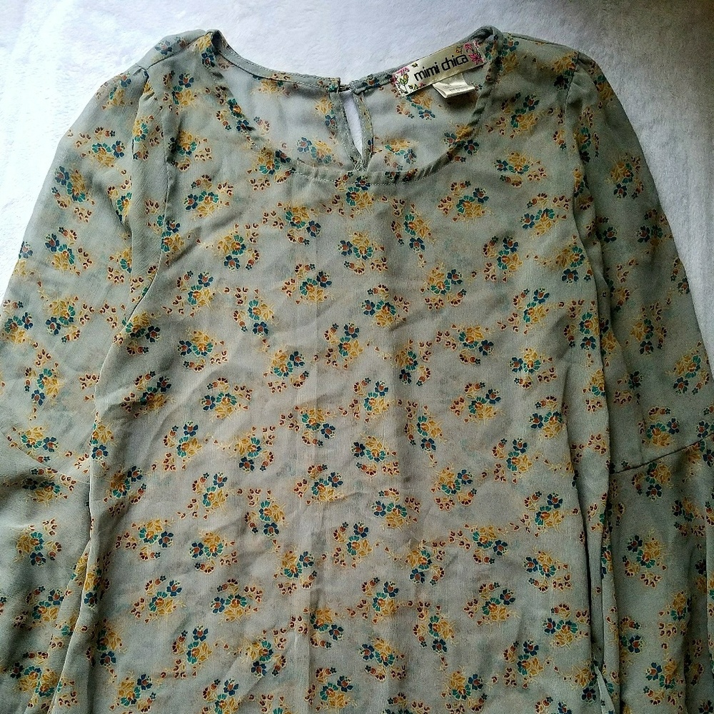Mimi Chica (S) Blue teal sheer floral Top
